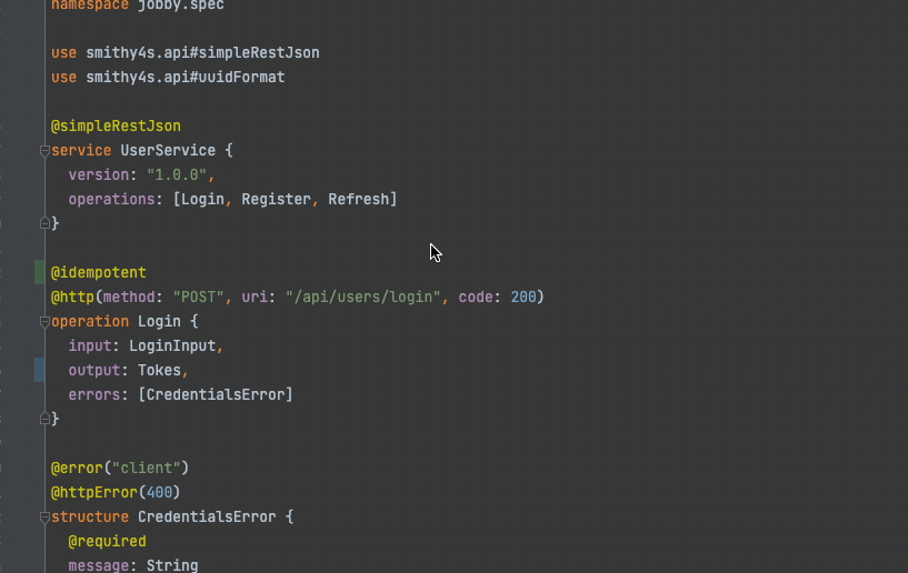 demonstration of Smithy Intellij plugin